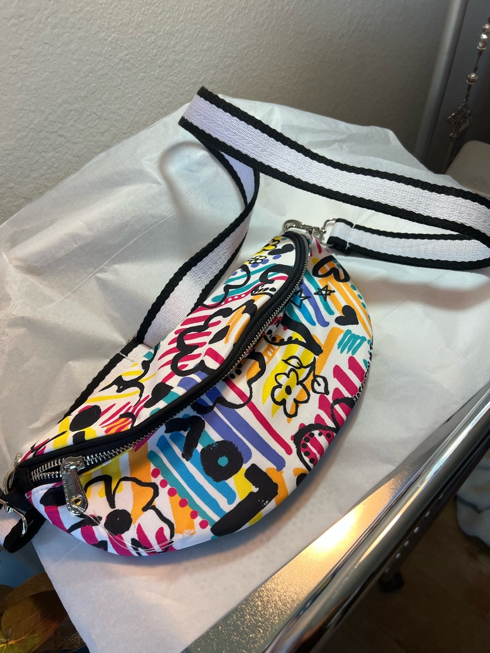 Brighton Graffiti Love Colorful Abstract Print Crossbody Belt Bag Multicolor New